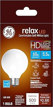 GE进口代理批发 GE Relax LED 灯泡，60 瓦，柔和白色，G25 球形灯泡，磨砂，中号底座（1 件装）