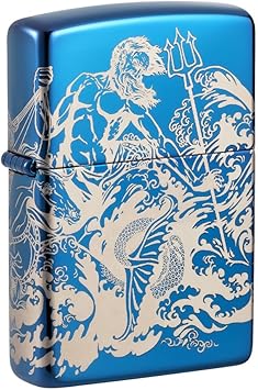 Zippo进口代理批发 Zippo Atlantis Design 高抛光蓝色袖珍打火机