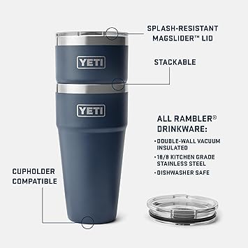 酷牌库|商品详情-YETI进口代理批发 YETI Rambler 杯，真空隔热不锈钢可叠放杯，带磁力滑块盖，30 盎司（887 毫升）