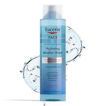 Eucerin进口代理批发 Eucerin 面部温和清洁保湿胶束水、洁面乳和卸妆液含透明质酸，13.5 液体盎司瓶装