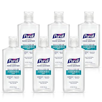 Purell进口代理批发 Purell 2 合 1 保湿高级洗手液凝胶，4 盎司便携式瓶，带翻盖（6 件装），3498-04-EC