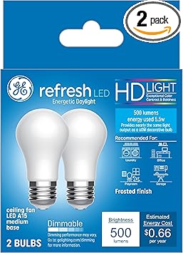 GE进口代理批发 GE Refresh LED 灯泡，60 瓦，日光，A15 吊扇灯泡，磨砂（2 件装）