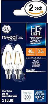 酷牌库|商品详情-GE进口代理批发 GE Reveal LED 灯泡，蜡烛灯，60 瓦，透明装饰 B11 灯泡，小底座（8 件装）