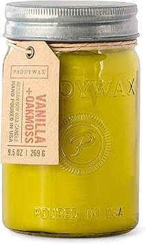 Paddywax进口代理批发 Paddywax Relish 工匠手工浇注大豆蜡香薰蜡烛，9.5 盎司带盖玻璃罐，香草 + 橡苔