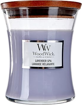 酷牌库|商品详情-WoodWick进口代理批发 WoodWick 中号沙漏蜡烛，薰衣草水疗和晚间篝火香味，燃烧时间 60 和 100 小时