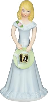 Enesco进口代理批发 Enesco Growing Up 女孩金发 14 岁瓷雕像，6.5，蓝色