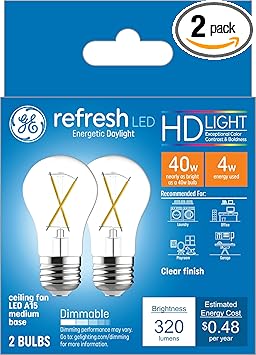 酷牌库|商品详情-GE进口代理批发 GE Refresh LED 灯泡，40 瓦，日光，A15 吊扇灯泡，透明表面（2 件装）