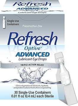 Refresh进口代理批发 Refresh Optive 高级润滑剂滴眼液，不含防腐剂，0.01 液体盎司一次性容器，30 片