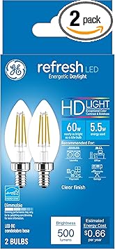 GE进口代理批发 GE Refresh LED 灯泡，60W，日光高清蜡烛灯，装饰灯泡，小底座（8 件装）