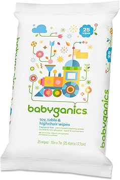 Babyganics进口代理批发 Babyganics 玩具和餐桌湿巾，25 克拉，快速方便