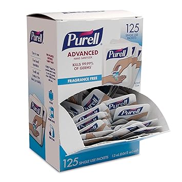 Purell进口代理批发 PURELL SINGLES 高级洗手液凝胶，无香料，125 片一次性旅行装，9620-12-125EC