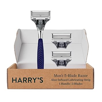 Harry's进口代理批发 Harry's 男士剃须刀，1 个手柄（镀铬版）和 3 个剃须刀刀片补充装，采用德国工程 5 刀片技术，男士袜子填充物