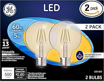 酷牌库|商品详情-GE进口代理批发 GE LED 灯泡，60 瓦，柔和白色，G25 球形灯泡，透明，中号底座（2 件装）