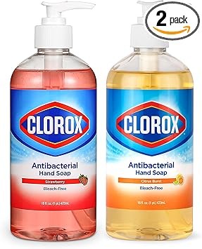 Clorox进口代理批发 Clorox 液体洗手液 2 件装，草莓和柑橘香味，每件 16 液体盎司 |温和洗手液、泡沫洗手液、软肥皂、泡沫肥皂、液体肥皂