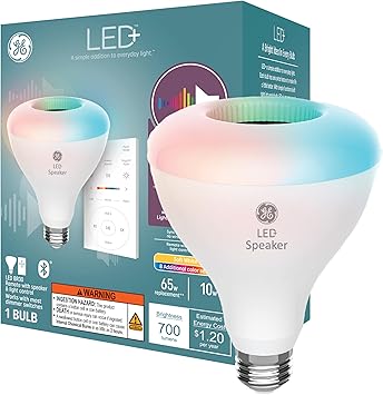 酷牌库|商品详情-GE进口代理批发 GE LED+ BR30 LED 灯泡，室内变色无线蓝牙扬声器泛光灯，带遥控，10W，多色 + 柔和白色（1 件装）