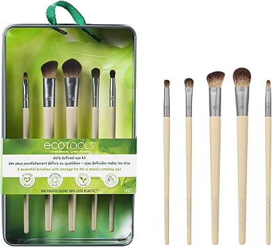 EcoTools进口代理批发 EcoTools 日常定型眼刷套件，适用于液体、粉末和霜状眼影和眼线笔涂抹的化妆刷，环保眼刷，合成毛，无残忍，5 件套