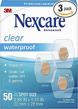 Nexcare进口代理批发 Nexcare 防水透明绷带，覆盖和保护，垫周围 360 度密封，提供防水、污垢和细菌保护，0.88 x 1.1 英寸，50 片（3 件装）