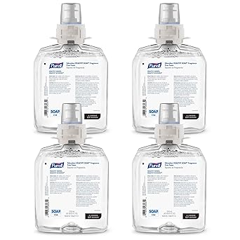 Purell进口代理批发 Purell Education 健康肥皂泡沫，无香料，1250 毫升泡沫肥皂补充装 CS4 推式皂液器（4 件装）- 5112-04