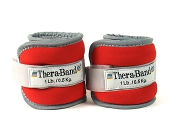 Theraband进口代理批发 THERABAND 脚踝负重，舒适贴合手腕和脚踝套负重套装，可调节步行负重，适用于有氧运动、家庭锻炼、脚踝强化和物理治疗，红色，每件 1 磅，2 件套，2 磅