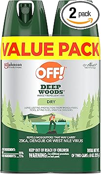 OFF!进口代理批发 离开！ Deep Woods 驱虫气雾剂，干燥，不油腻配方，杀虫喷雾，持久防蚊，4 盎司，2 片