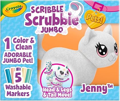 Crayola进口代理批发 Crayola Scribble Scrubbie 巨型，大型可动动物玩具，6 英寸，女孩和男孩玩具猫，动物美容玩具，礼物