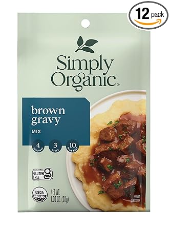 Simply Organic进口代理批发 Simply 有机棕色肉汁调味料混合物，1 盎司 12 包，老式棕色肉汁，配牛肉高汤、洋葱和蘑菇口味