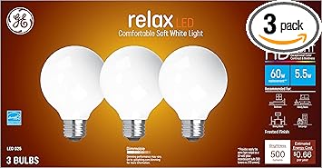 酷牌库|商品详情-GE进口代理批发 GE Relax LED 灯泡，60 瓦，柔和白色，G25 球形灯泡，磨砂，中号底座（3 件装）