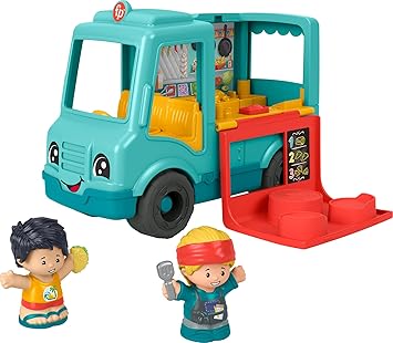 Fisher-Price进口代理批发 Fisher-Price Little People 音乐幼儿玩具上菜食品卡车车，带 2 个人物，适合 1 岁以上儿童装扮游戏