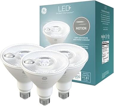 GE进口代理批发 GE LED+ 可连接运动 LED 灯泡，PAR38 户外安全泛光灯，15W，暖白色（3 件装）