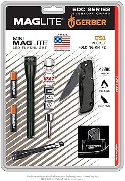 MagLite进口代理批发 Maglite SP32TRK：迷你 LED 2 芯 Aaa 手电筒和刀 Gerber 包黑色