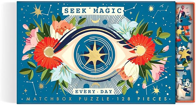 Galison进口代理批发 Galison Seek Magic Every Day 128 片火柴盒拼图 - 128 片拼图突出了 EurekartStudio 的宇宙艺术，可赠送箔印火柴盒式盒子，是一份独特的礼物！