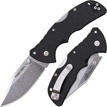 Cold Steel进口代理批发 Cold Steel Mini Recon 1 3 英寸 AUS10A 锋利刀片 4 英寸 GFN 手柄战术折叠刀带 Tri-Ad 锁、双手通用口袋/皮带夹