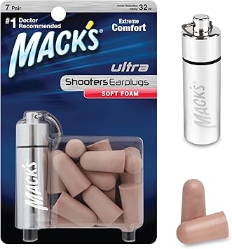 Mack's进口代理批发 Macks 超软泡沫射击耳塞，7 对，带旅行箱 32 db 高 NRR，舒适耳塞，适合狩猎、战术、目标、双向飞碟和飞碟射击