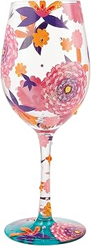 Enesco进口代理批发 Enesco Designs by Lolita Funky Florals 手绘工匠酒杯，15 盎司，多色