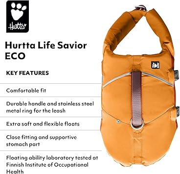 酷牌库|商品详情-Hurtta进口代理批发 Hurtta ECO Life Savior，狗救生衣，沙棘，20-30 磅