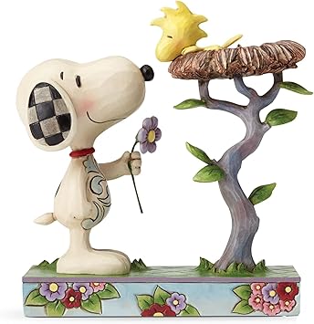 Enesco进口代理批发 Jim Shore Snoopy 与 Woodstock 的 Enesco Peanuts 鸟巢小雕像，6.75 英寸，多色