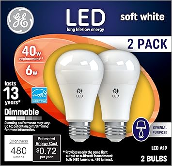 GE进口代理批发 GE LED 灯泡，40 瓦，柔白，A19 灯泡（2 件装）