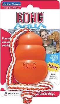 酷牌库|商品详情-KONG进口代理批发 KONG Aqua Floating Fetch Toy - 狗狗漂浮玩具，用于取水、玩耍、锻炼等 - 天然橡胶狗狗玩具，带泡沫内部和绳子，可投掷更远 - 橙色，适合中型犬