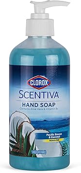 Clorox进口代理批发 Clorox Scentiva 液体洗手液 14 盎司含维生素 B5 漂白剂厨房或浴室香型洗手液洗手液，太平洋微风和椰子，芦荟，1 片