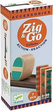 酷牌库|商品详情-DJECO进口代理批发 DJECO Zig & Go Culbuto 木制多米诺骨牌套装（7 件）- 儿童多米诺骨牌建造套装 - 适合朋友和家人的有趣和具有挑战性的活动 - 适合 8 岁以上儿童女孩和男孩的木制链式反应游戏