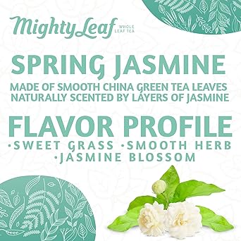 酷牌库|商品详情-Mighty Leaf进口代理批发 Mighty Leaf 散叶茶，有机春天茉莉花，1 磅袋可重新密封袋含少量咖啡因的散叶有机绿茶，带有茉莉花蕾香味，美味热饮或冰饮