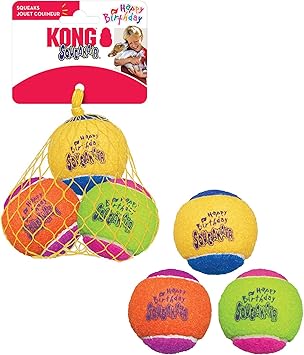 KONG进口代理批发 Kong Air Dog Squeakair 生日球狗玩具，中号，颜色多样（6 个球）