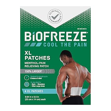 Biofreeze进口代理批发 Biofreeze XL 止痛贴片，用于缓解下背痛的薄荷醇止痛贴片，XL 号贴片非常适合缓解背部和肩部疼痛，舒适灵活的面料保持原位，符合 FSA 资格，4 克拉