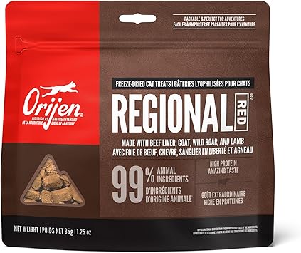 Orijen进口代理批发 ORIJEN REGIONAL RED 冻干猫零食，无谷物猫零食，WholePrey 成分，1.25 盎司