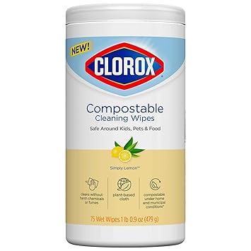 Clorox进口代理批发 Clorox Free & Clear 可堆肥清洁湿巾，淡柠檬味，75 片（包装可能有所不同）