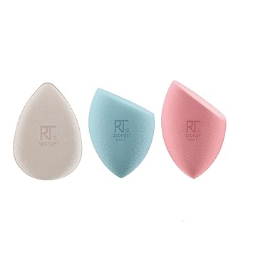 Real Techniques进口代理批发 Real Techniques Sponge+ 美容化妆搅拌机，无孔完美套装，适用于洁面乳、粉底和定妆粉，注入益生菌，适合自然哑光妆效，3 件套