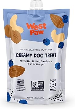 WEST PAW进口代理批发 WEST PAW Creamy Treats 坚果黄油、蓝莓、奇亚籽 6.2 盎司