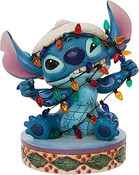 Enesco进口代理批发 Enesco Jim Shore 迪士尼传统 Lilo 和 Stitch 包裹圣诞雕像，4.5 英寸，多色