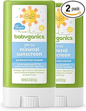 Babyganics进口代理批发 Babyganics SPF 50 旅行装婴儿防晒棒 UVA UVB 防护 |防水 |防过敏，2 件装