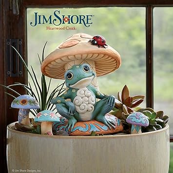 酷牌库|商品详情-Enesco进口代理批发 Enesco Jim Shore Heartwood Creek 青蛙靠在蘑菇雕像 - 树脂石手绘精制收藏装饰侏儒雕像家居装饰雕像，7.2 英寸